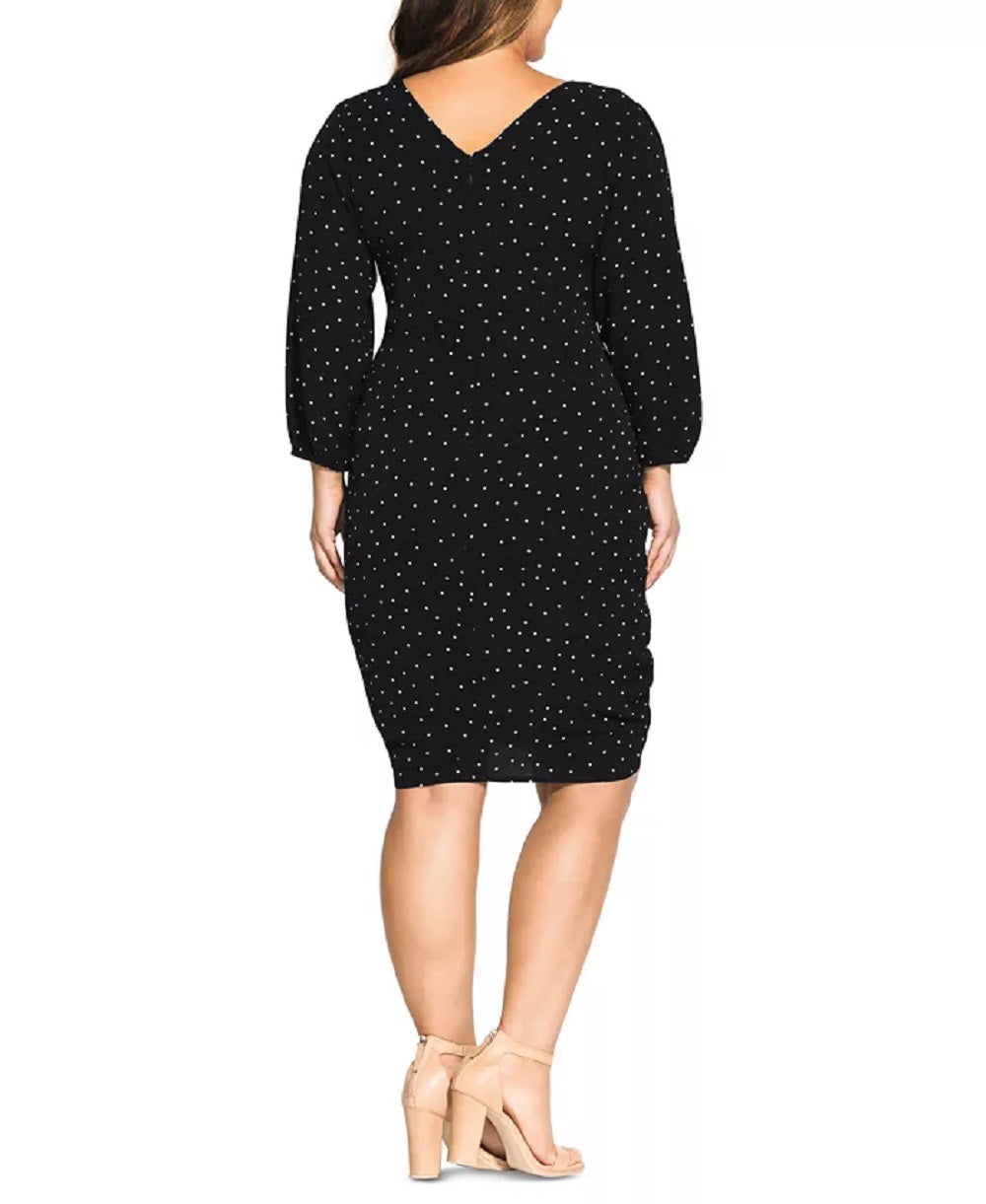 City Chic Women's Ruched Dot Print Dress Black Size 24W