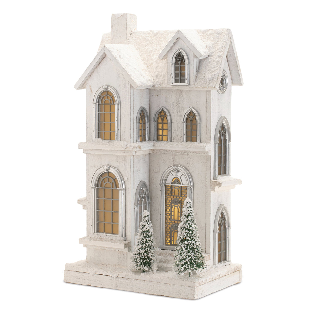 LED Flocked Wooden House 21.5"H