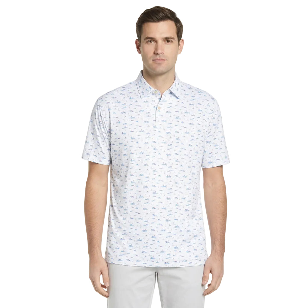 Peter Millar Featherweight Coastal Boat Print Performance Polo White