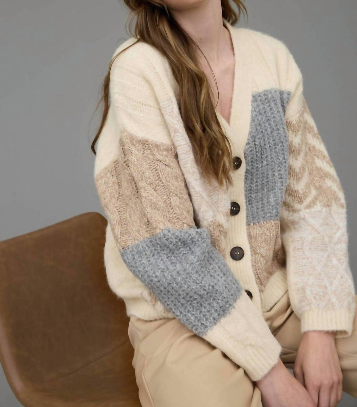 Blu Pepper - V Neck Patchwork Cardigan