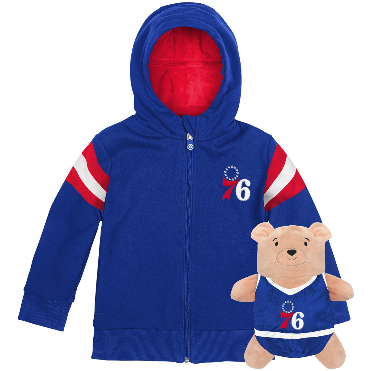 Cubcoats Transforming 2-in-1 Unisex Preschool 76ers Full-Zip Hoodie & Soft Plushie Blue