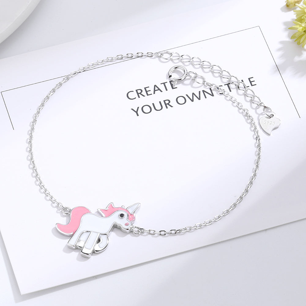 Sterling Silver and Pink Unicorn Bracelet