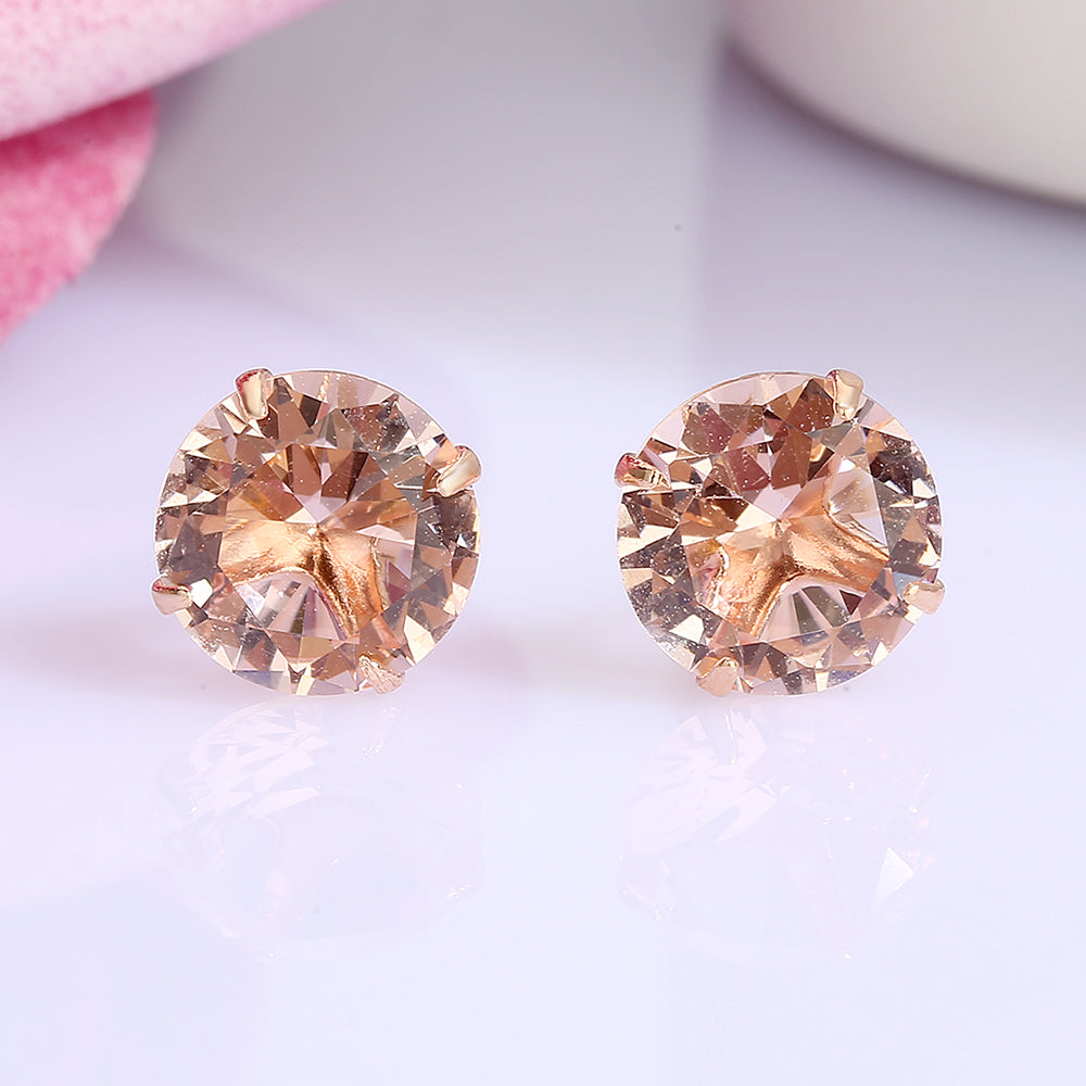 18K Rose over Sterling Silver Morganite Stud Earrings