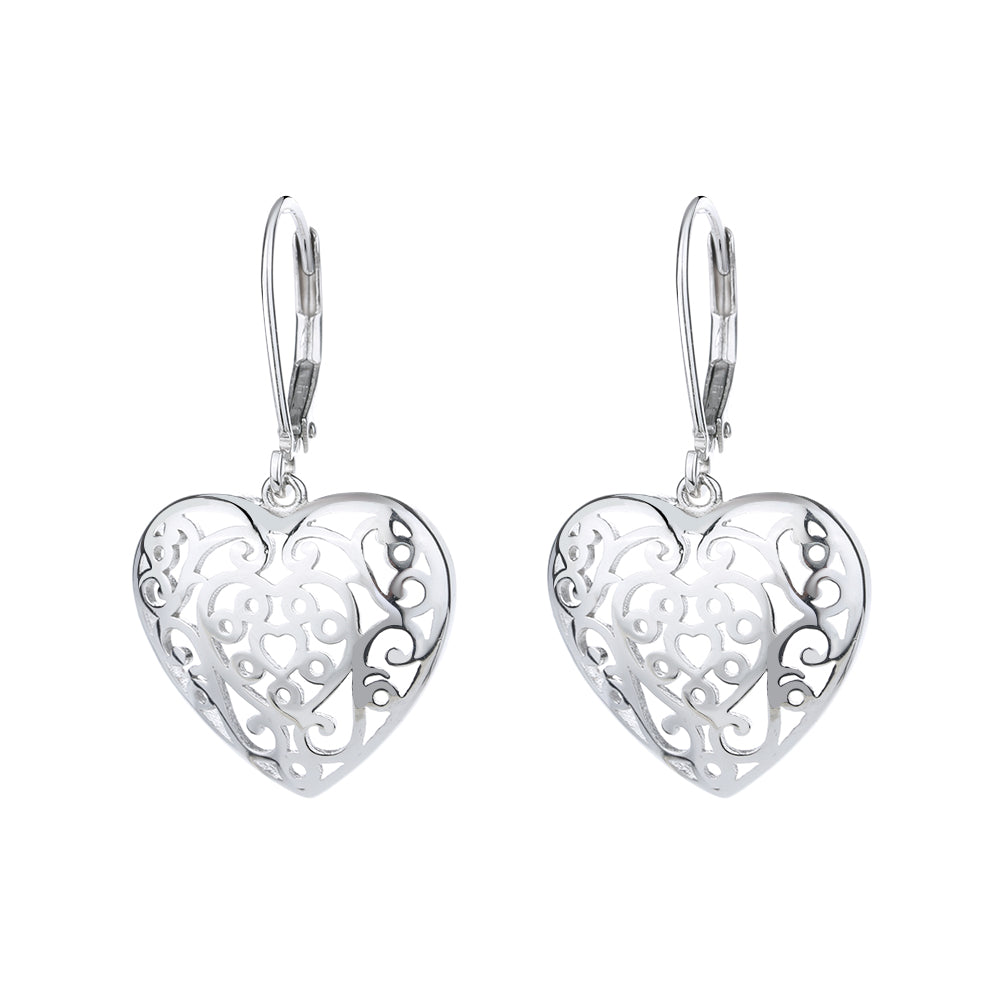 14K Gold and Sterling Silver Filigree Heart Earring