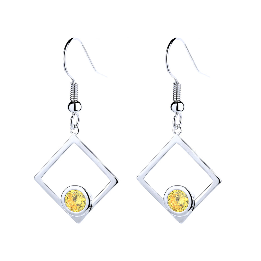Sterling Silver Peridot Sideways Square Drop Earrings