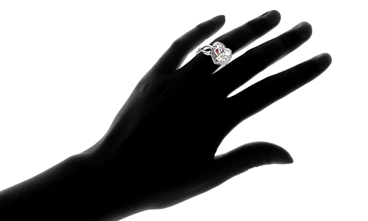 Sterling Silver Caged Floating Heart Ring Made with Simulated Diamond
