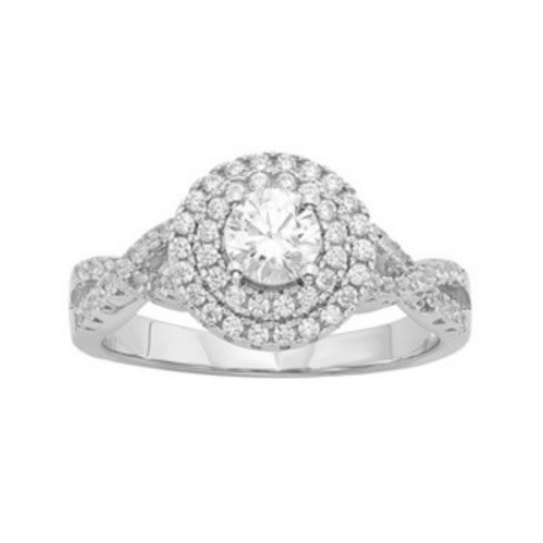 3.5 CTTW Sterling Silver Simulated Diamond Split Shank Engagement Ring