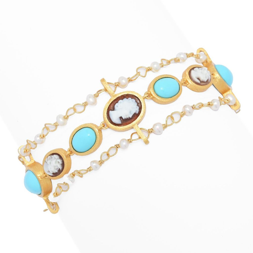 Cameo Italiano "Anastasia" Cameo, Choice of Gem & Cultured Pearl Bracelet