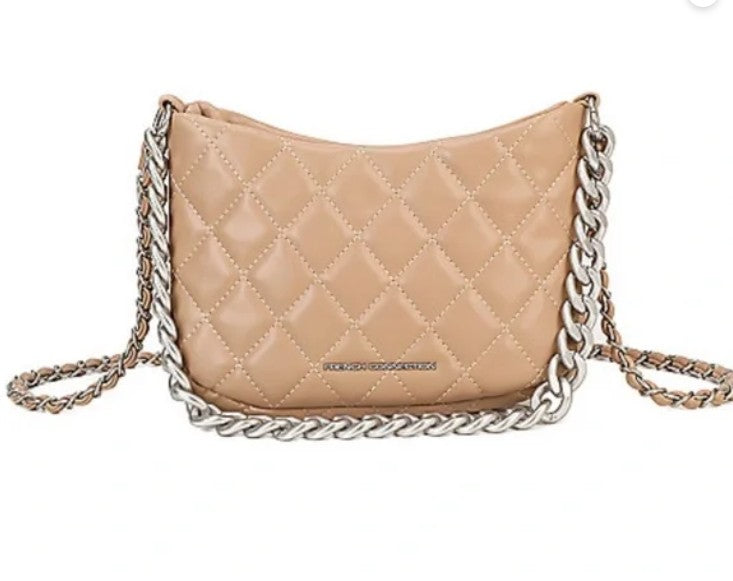French Connection Eliza Diamond Quilted Metallic Chain Crossbody