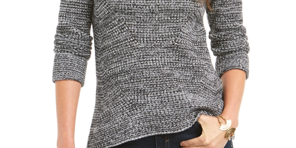 Style & Co Women's Petite Marled-Knit Sweater Black Size Petite Small
