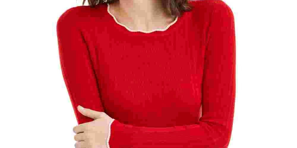 Maison Jules Women's Ribbed Sweater Red Size Small