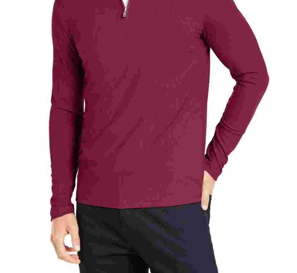 Alfani Men's Lightweight Ribbed Quarter-Zip Pullover Red Size Small