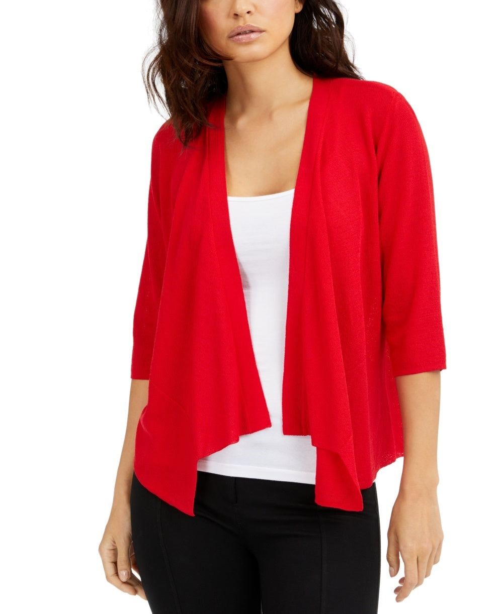 Alfani Women's Draped Open-Front Cardigan Red Size Large