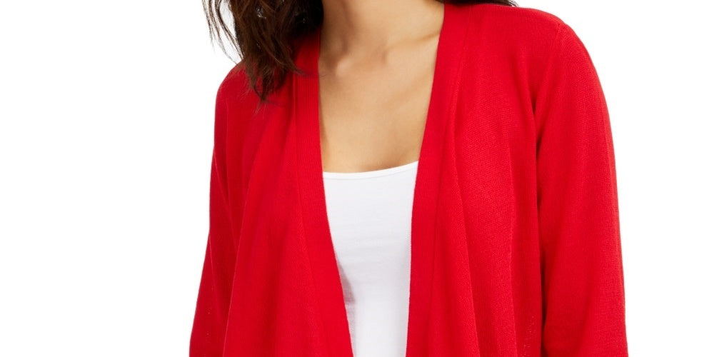 Alfani Women's Draped Open-Front Cardigan Red Size Large