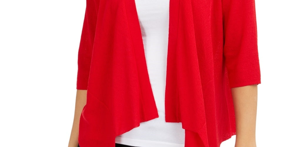 Alfani Women's Draped Open-Front Cardigan Red Size Large
