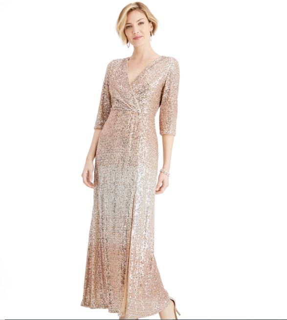 R & M Richards Women's Sequined Gown Beige Size 12 Petite