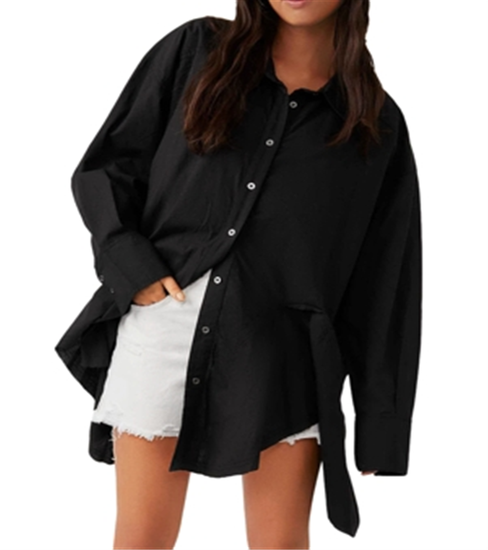 Free People Freya Poplin Shirt Black Size LG