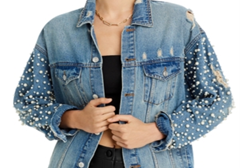 Sunset & Spring Embellished Denim Jacket Blue Size S