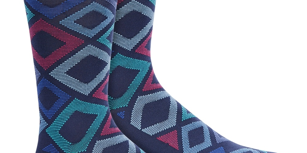 Perry Ellis Men's Microfiber Diamond Print Socks Blue Size Regular