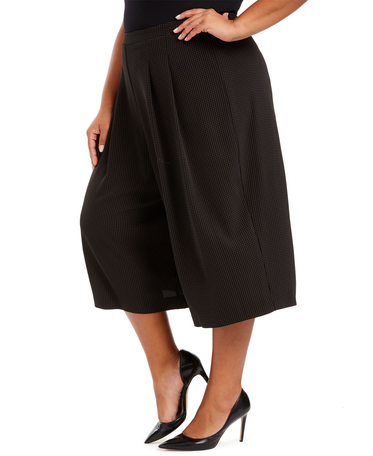 Anne Klein Women's Plus Pull on Polka Dot Culottes Pants Black Size 2X