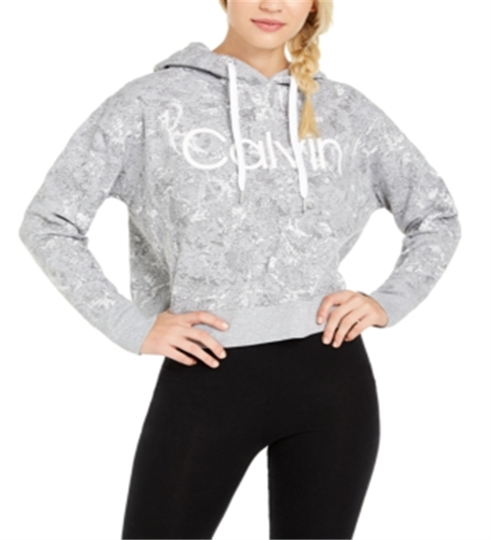 Calvin Klein Women's Performance Cobra Print Fleece Hoodie Gray Size XS