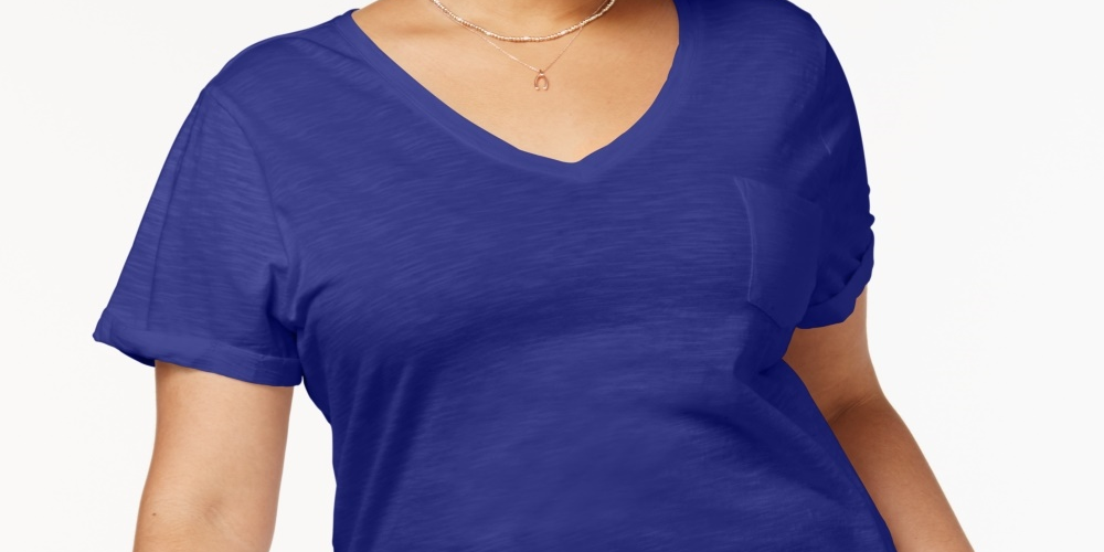 Style & Co Women's Plus V-Neck T-Shirt Blue Size 0X