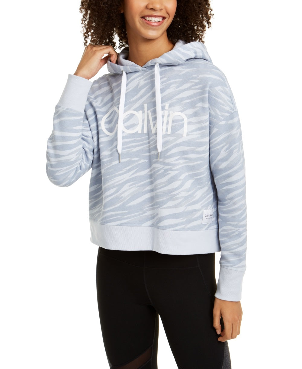 Calvin Klein Women's Performance Zebra Print Logo Hoodie Grey Size Large
