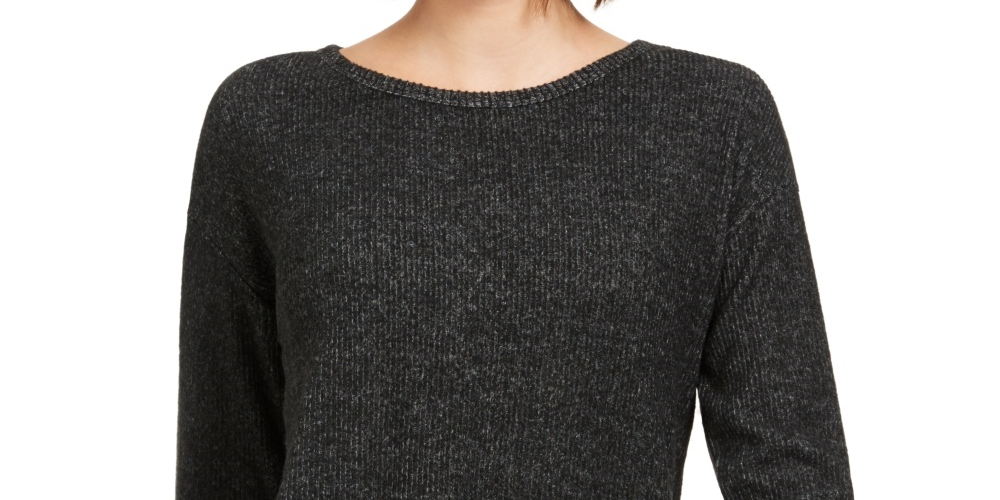 Almost Famous Junior's Crave Fame Cozy Twist Back Ribbed Top Black Size X-Small