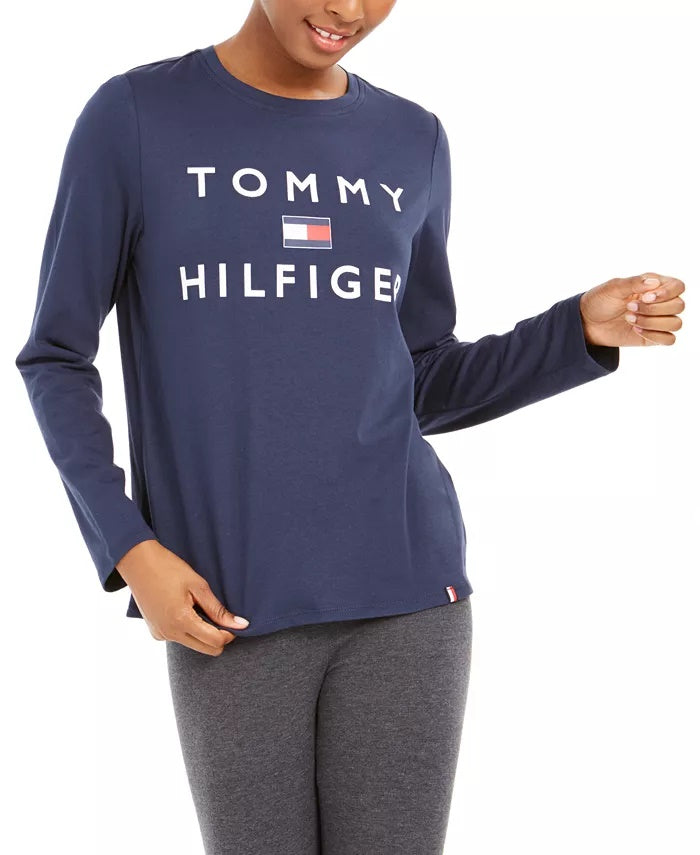 Tommy Hilfiger Women's Sport Logo Long Sleeve Shirt Gray Size X-Large