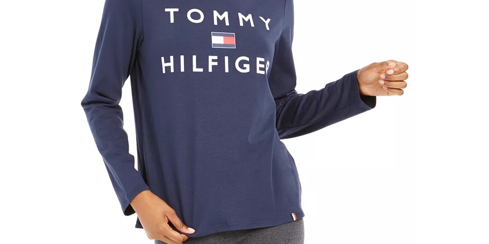 Tommy Hilfiger Women's Sport Logo Long Sleeve Shirt Gray Size X-Large