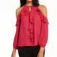 Thalia Sodi Women's Ruffle-Trim Cold-Shoulder Top Pink Size Large