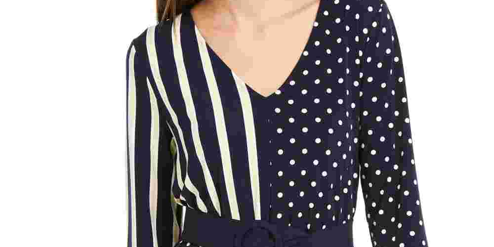 Alfani Women's Mixed-Print Belted Tunic Blue Size X-Large