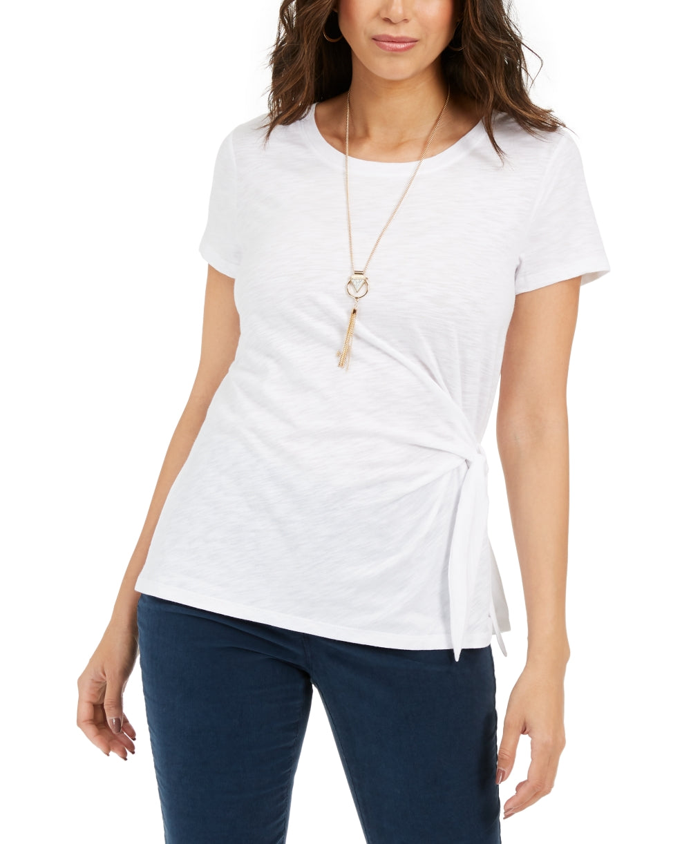 Style & Co Women's Side-Tie Top White Size X-Small
