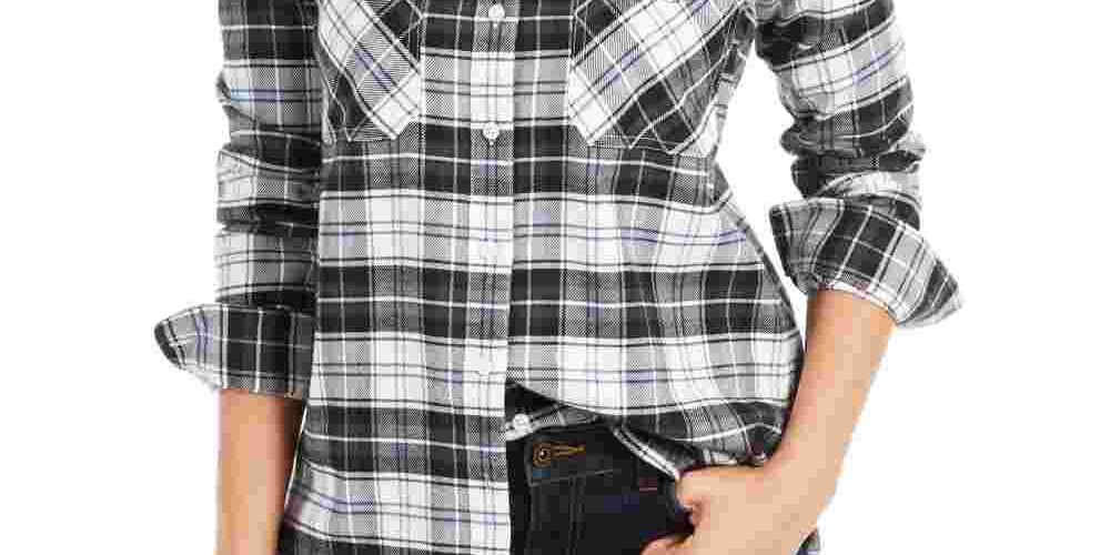 Pendleton Women's Elbow-Patch Flannel Shirt White Size XX-Small