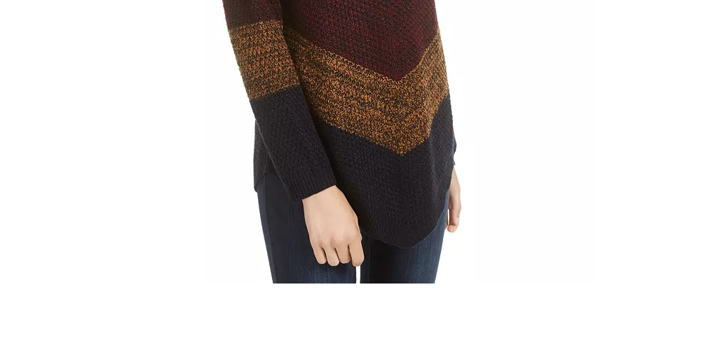 BCX Juniors' Mitered-Stripe Asymmetrical-Hem Sweater Grey/Red Size Small