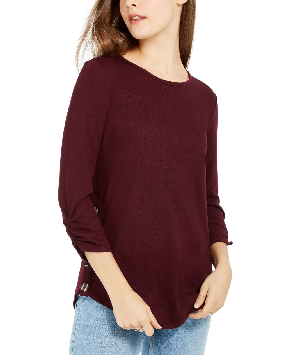 BCX Juniors' Textured Button-TrimTop Wine Size X-Small
