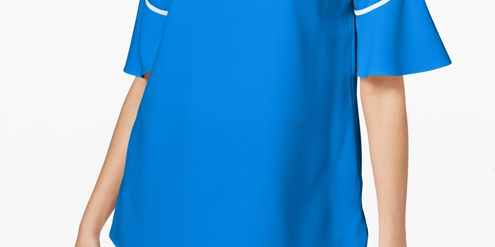 Alfani Women's Piped Flutter-Sleeve Top Blue Size Small