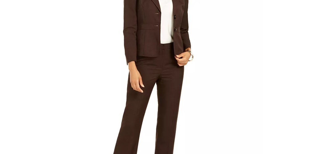 Le Suit Women's Two Button Pant Suit Brown  Size 4 Petite