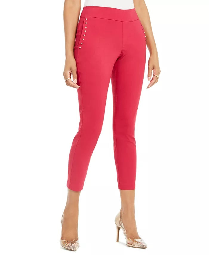 Thalia Sodi Women's Embellished Skinny Cropped Trousers Pink Size Large