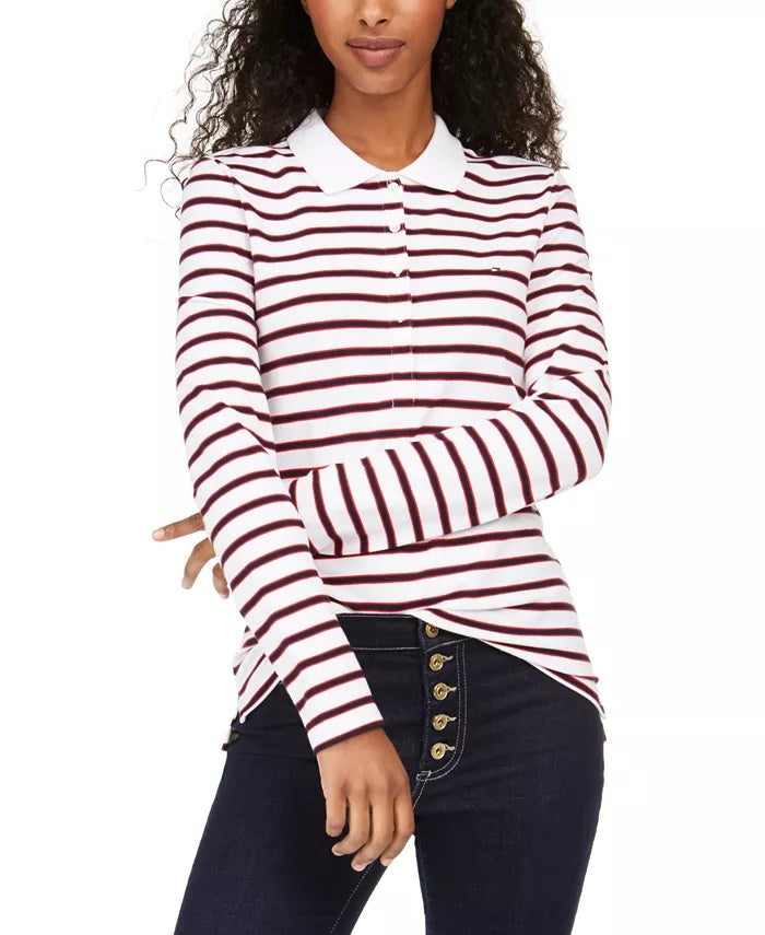 Tommy Hilfiger Women's Long Sleeve Polo Shirt Pink Size X-Large
