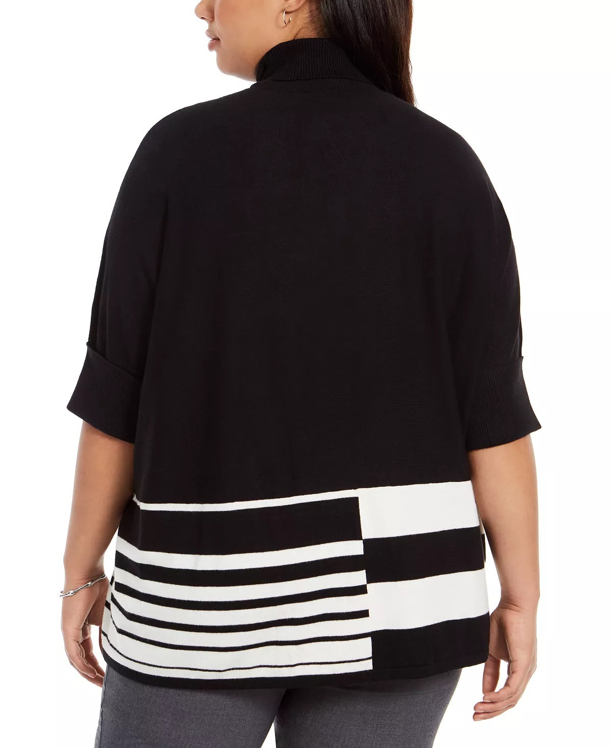 Alfani Women's Plus Colorblocked Turtleneck Poncho Black/White Size XL