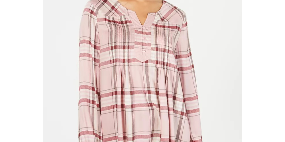Style & Co Women's Plaid Split-Neck Top Red Size XX-Large