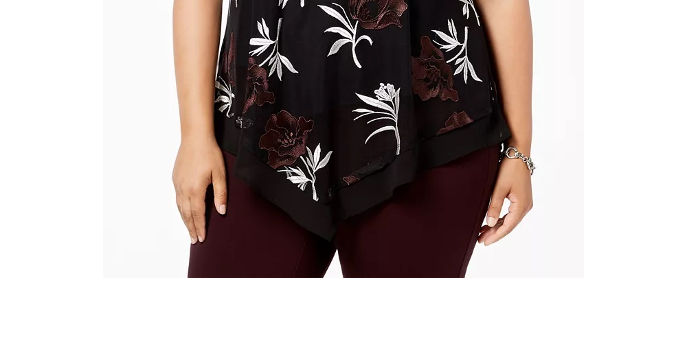 Alfani Women's Plus Pointed Hem Embroidered Top Red Size 3X