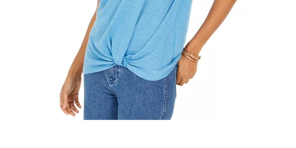 Style & Co Women's Lace Inset Top Blue Size X-Large