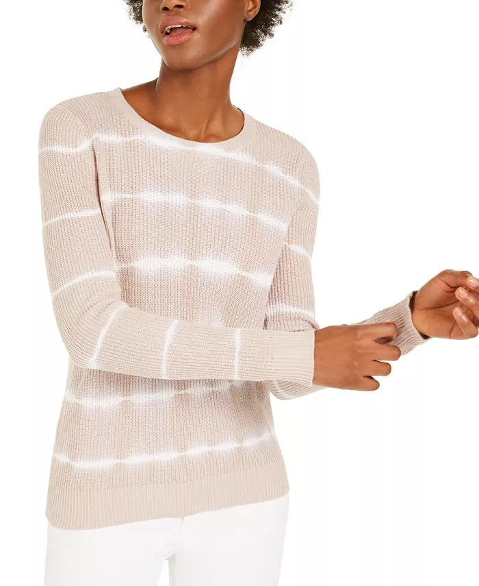 INC International Concepts Women's Ribbed Knit Tie Dye Crewneck Sweater Beige Size Medium