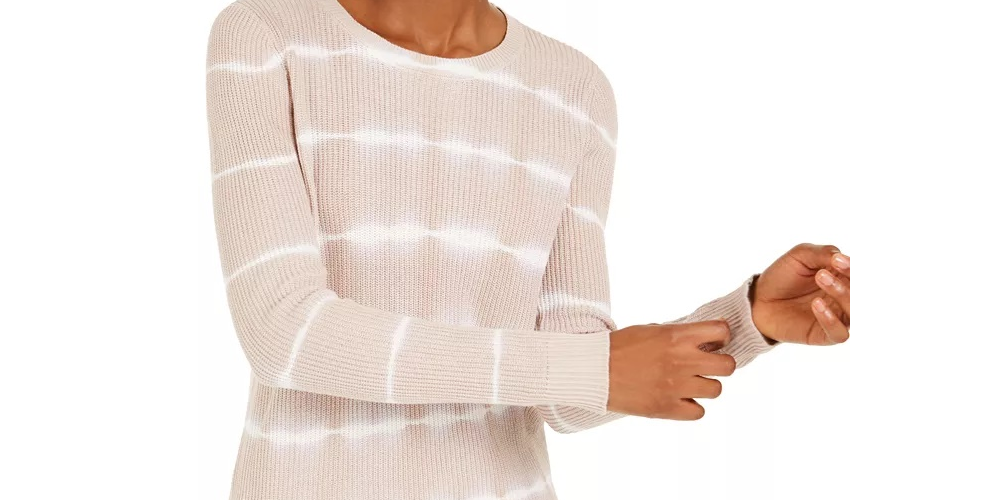 INC International Concepts Women's Ribbed Knit Tie Dye Crewneck Sweater Beige Size Medium