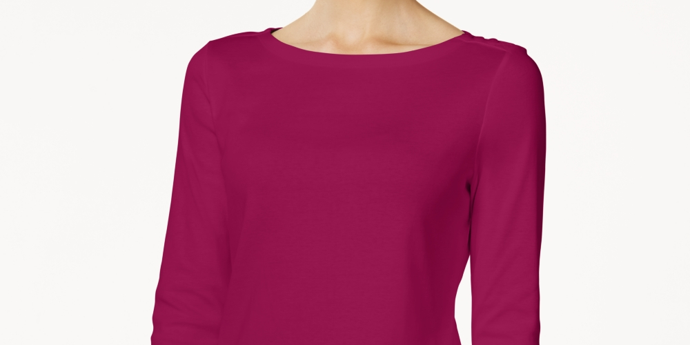 Charter Club Women's Pima Cotton Button Shoulder Top Red Size Petite Small