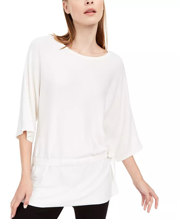 Alfani Women's Tie Waist 3/4 Sleeve Pullover Sweater White Size Medium