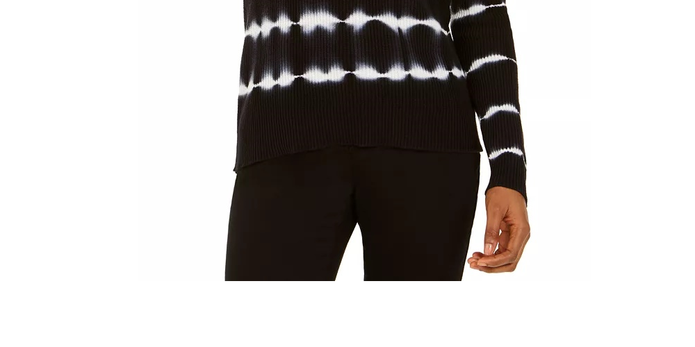 INC International Concepts Women's Petite Cotton Tie-Dyed Striped Sweater Black Size Petite L