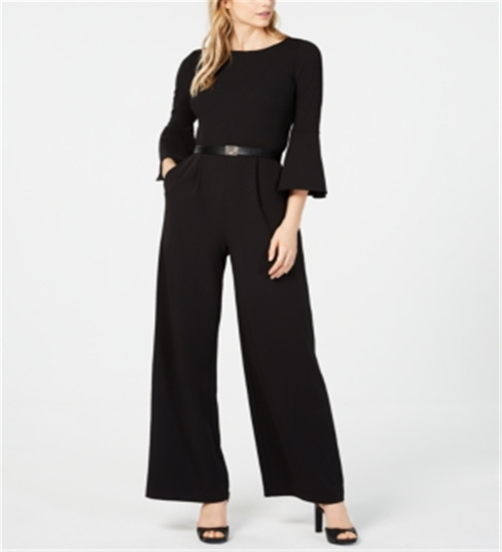 Calvin Klein Belted Bell-Sleeve Jumpsuit Black Size 10